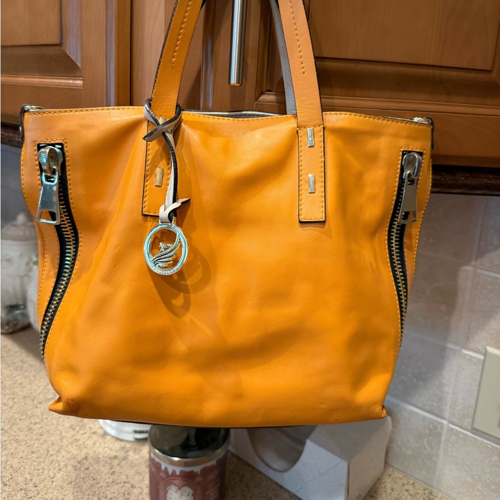 Vibrant Orange Satchel with Zipper Details